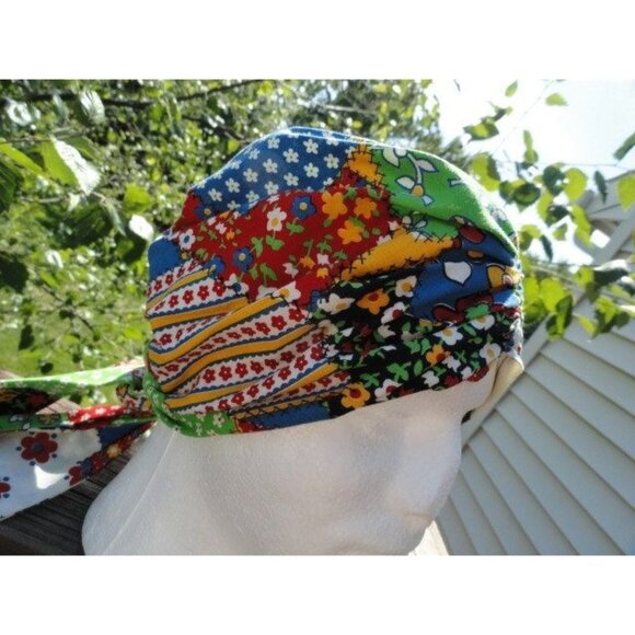 Vtg Gingham Saks Fifth Avenue Turban Hat Draped Gathered Multi Colored Fabric